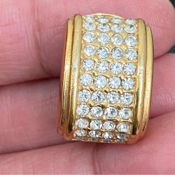 Vintage CHRISTIAN DIOR Goldtone Clear Pave Crystal Half Hoop Clip Earrings 17g - Picture 9 of 16